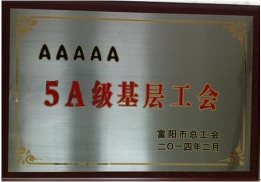 热烈庆祝公司工会荣获5A级基层工会荣誉称号